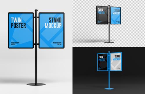 Twin Poster Stand Mockup