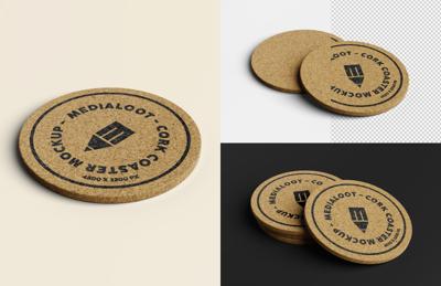 Round Cork Coaster Mockup