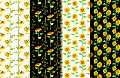 Watercolor Sunflowers Vector Patterns
