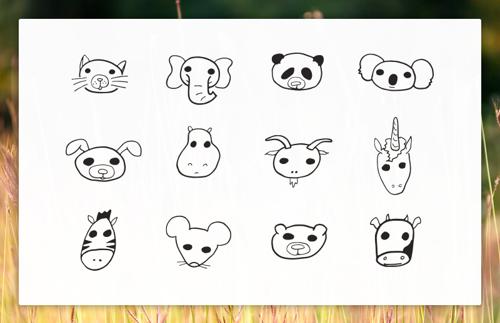 Doodled Vector Animal Faces