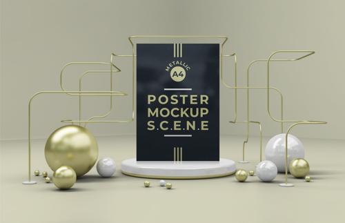 Metallic A4 Poster Mockup Scene