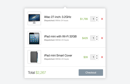Shopping Cart Dropdown Layouts