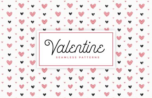 Valentines Day Glitter Seamless Patterns
