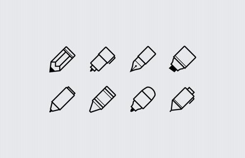 Writing Implements Icon Set