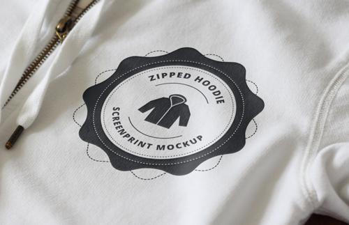 Zipped Hoodie Screen Print Logo Mockup